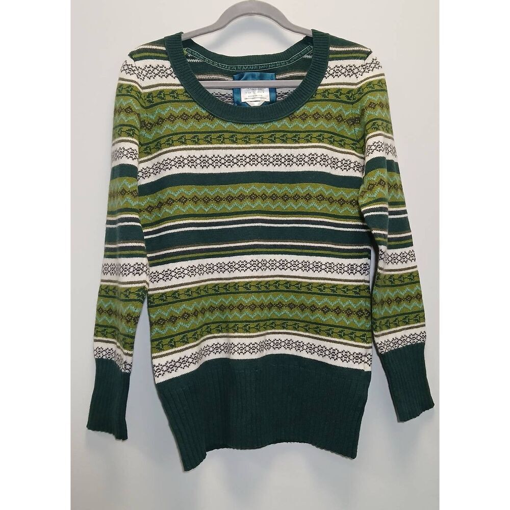 Vtg y2k old navy womens large fairisle wool angora sweater Icelandic design gree